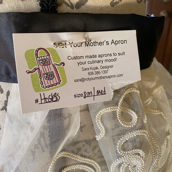 NWT Gorgeous Sheer cream with detail/black satin sash cocktail hostess apron. - Picture 8 of 8